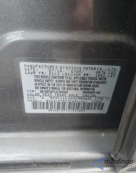 2018 Nissan Sentra S z USA, uszkodzony, nr VIN 3N1AB7AP7JY344504